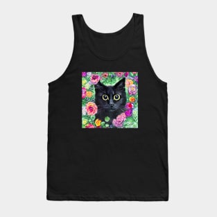 Black Cat In Flowers Tank Top